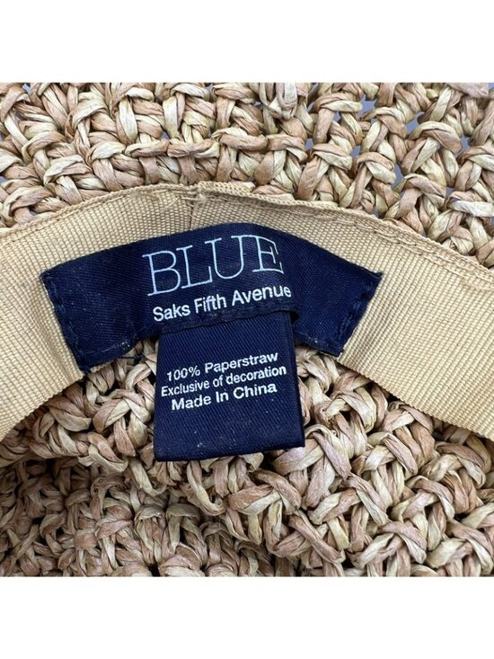 Saks Fifth Avenue Blue Women\'s OS Straw Hat Boho Hippie Floppy Wide Brim Woven main image 4